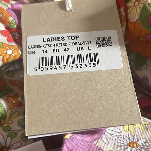 Glamorous Top Womens Size Large Retro Floral back tie crop Blouse Spring summer - Picture 7 of 9